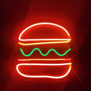 Luz neón en forma de hamburguesa